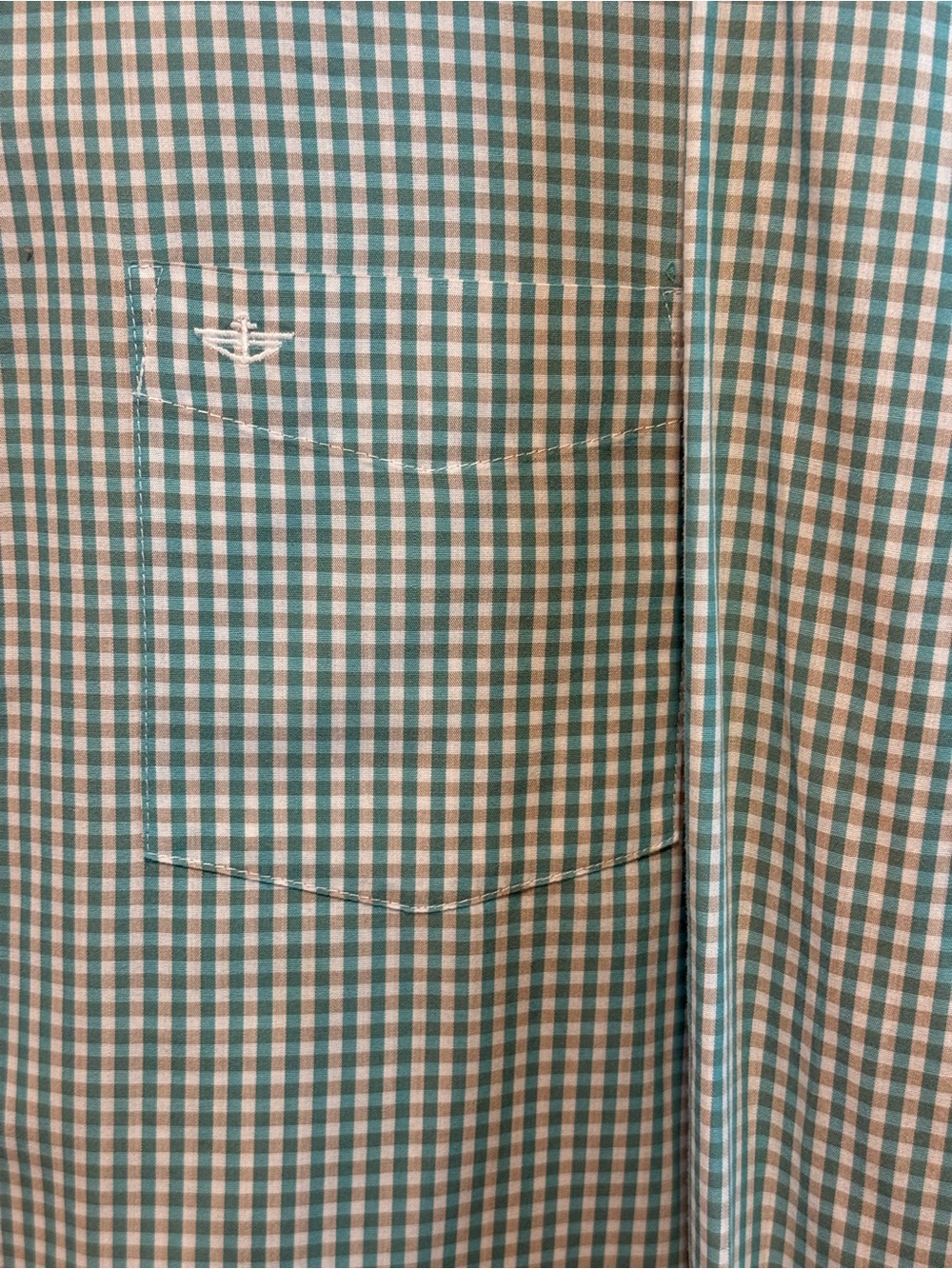 Dockers Mens Size XL Cotton Blend White Teal Green Gingham Check Print Shirt